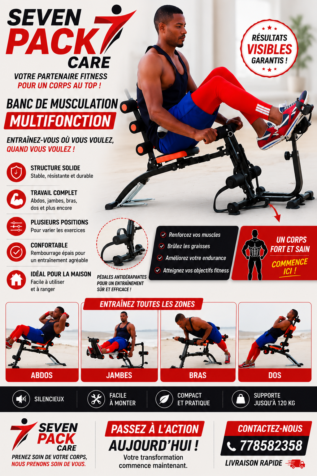 💪 Seven Pack Care – Le Banc de Musculation Multifonction pour un Corps en Pleine Forme !