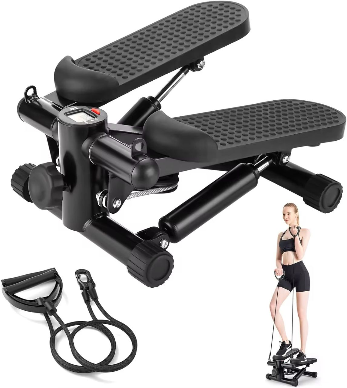 Stepper 2 en 1 avec écran Multifonctions et Cordes Élastiques,